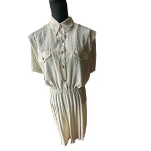 Vintage Leslie Fay Floral Pleated Dress 14P – Cottagecore Button Detail Chic